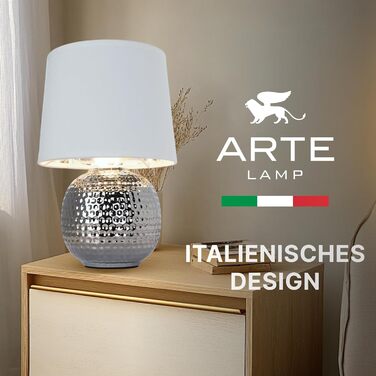 Лампа настільна ARTE LAMP LED з хромованою основою та абажуром з текстилю, біла – для вітальні та спальні