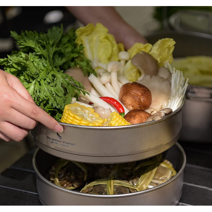 Набір посуду iBasingo для кемпінгу: каструля 4.5L та пароварка 2L (Ti2114C)