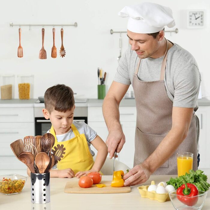 Набір кухонних помічників AIUHI з текового дерева, 11 предметів (з підставкою, лопаткою та шумовкою)