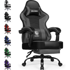 Ігровий крісло, офісне ергономічне крісло з регульованою підніжкою, з підголівником та підтримкою попереку, обертове, 150 кг, сірий