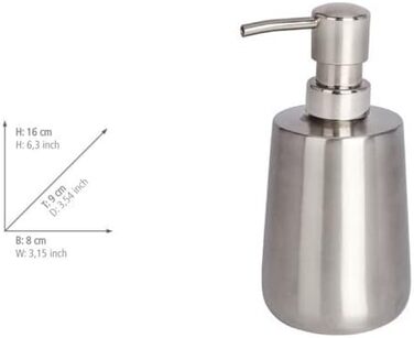 Диспенсер для мила WENKO Solid Stainless Steel 420 мл - Дозатор рідкого мила, дозатор рідини для миття посуду Ємність 0,42 л, нержавіюча сталь, 8 x 16 x 9 см, сатинове покриття