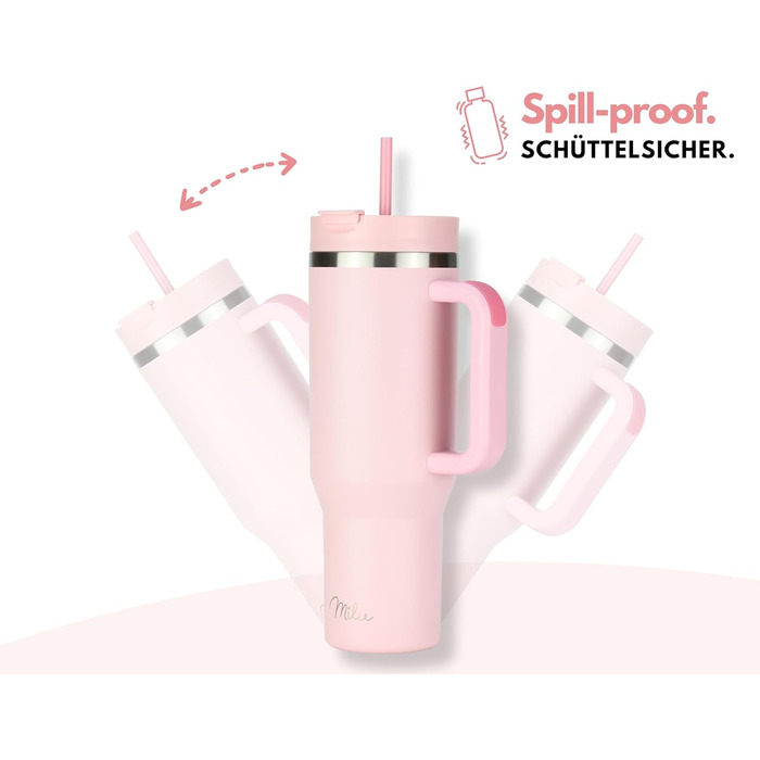 Термокружка Milu 1200 мл з трубочкою та ручкою – подарунок на Великдень для жінок та чоловіків. Ідеї подарунків для тата, мами, друга, подруги. Подарунки на День батька та День матері. Подарунки для дідуся та бабусі (1200 мл, Blossom Pink)