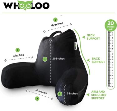 Подушка для відпочинку в ліжку з підтримкою спини, великий кут нахилу для дорослих, для перегляду телевізора, зняття печії, релаксації та припинення хропіння, виготовлена у США, 100% Memory Foam знімний чохол