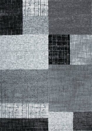 Дизайнерський Сучасний килим для вітальні VIMODA в сіро-білих тонах з коротким ворсом, розміри (60x110 см, чорний)