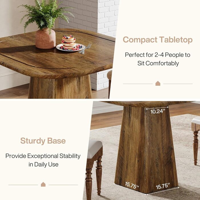 Столовий стіл Tribesigns на 4 особи, 80 см, квадратний, в стилі рустік для кухні, вітальні, їдальні (колір коричневий)