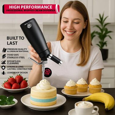 Алюмінієвий диспенсер для збивання вершків на 500 мл з 5 насадками, щітками для чищення, 0,5 л (N20 зарядний пристрій не входить до комплекту)