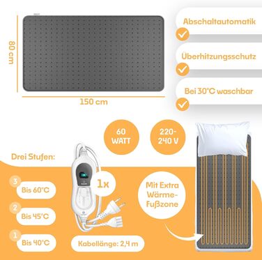 Електрична підігріваюча ковдра KESSER® з двома зонами нагріву та автовимкнення | 3 температурні режими | Підігріваюча підстилка для ліжка | М'яка флісова ковдра білого кольору (160 x 140 см)