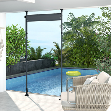 Автономна маркіза, регульована довжина, монтаж без свердління, алюмінієвий каркас, 1,5 x 2,2-3,1 м, темно-сірий