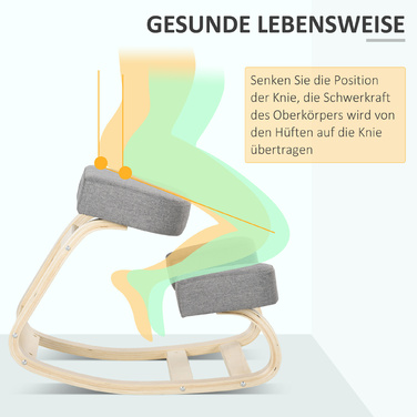 Крісло для ніг, ергономічний пуф для сидіння, м'який пуф для здорової постави, з натурального березового дерева, витримує до 120 кг, сірого кольору