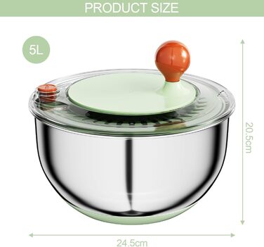 Швидка салатниця-швидкообертач з нержавіючої сталі з кришкою, для миття та сушіння овочів та фруктів