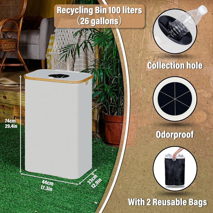 Контейнер для збору пляшок з кришкою 100л, зручне зберігання з двома ручками