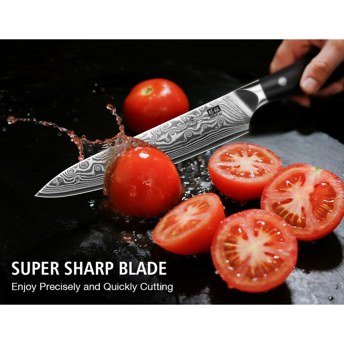 Японський ніж SHAN ZU 15 см з дамаської сталі, PRO Series - універсальний ніж для кухні з лезом з 67 шарів вуглецевої сталі та ручкою G10