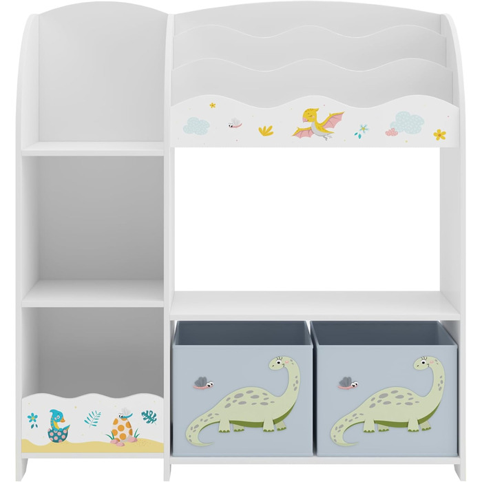 Дитяча полиця для іграшок Lysekil від en.casa з 2 ящиками для зберігання, 100 x 93 x 30 см, дизайн динозаврів