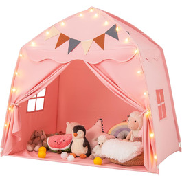 Дитяче намет-ліжко Dreamade 2-в-1 з гірляндою та прапорами, рожевий. Ігровий намет для дітей від 3 років, ігровий будиночок для дитячої кімнати