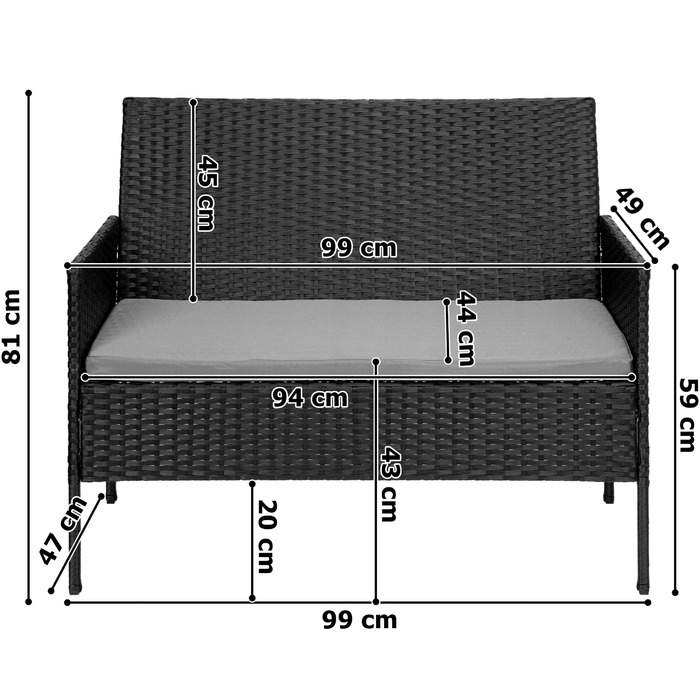 Комплект садових меблів з техноротанга eHokery Magnolia, чорний, 4 предмети