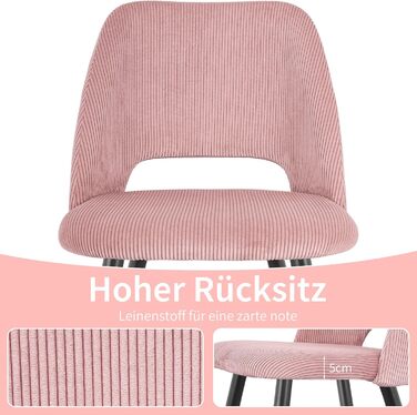Набір обідніх стільців, кухонний стільчик з тканини Cord, м'які стільці для їдальні, кухні, вітальні та спальні (Рожевий, 2)