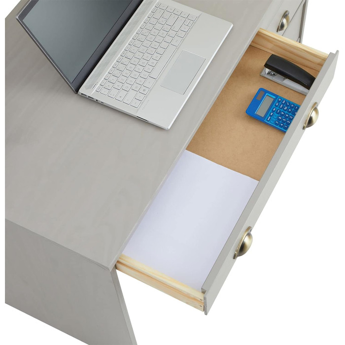 Письмовий стіл IDIMEX Lana з масиву сосни в красивому комп'ютерному столі з 5 висувними ящиками, практичний офісний стіл з ручками-черепашками (сірий)