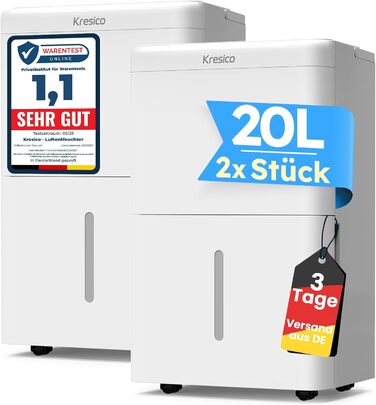 Електричний осушувач повітря 20л, осушувач для підвалу, для приміщень до 150м³/50м², тихий 39дБ з шлангом, фільтр, таймер, 10 років гарантії (2*20л/день)