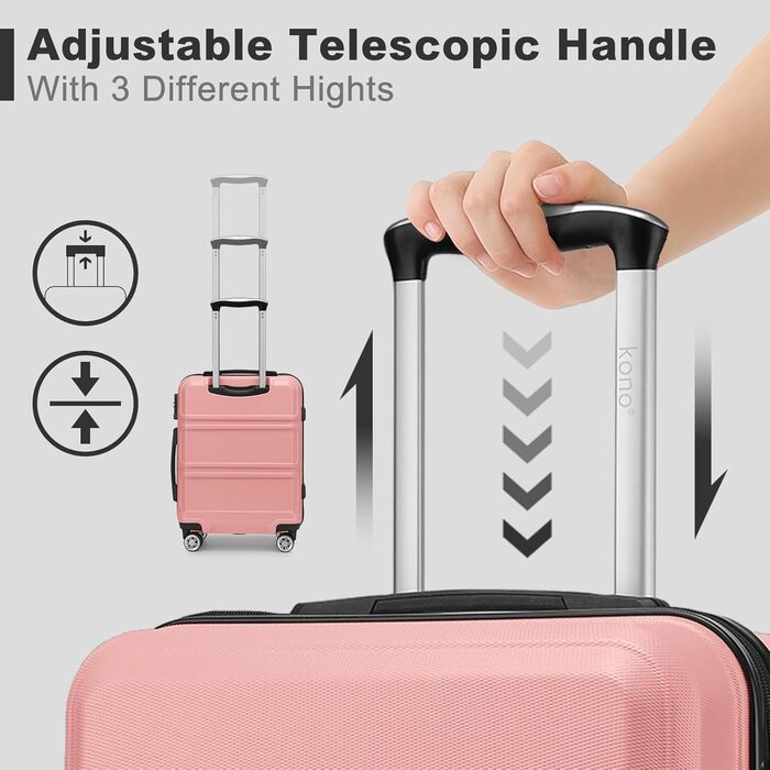 Валіза KONO 24 дюйми з TSA-замком, ABS, 4 колеса, 65×44×25.5 см, набір 3 шт.