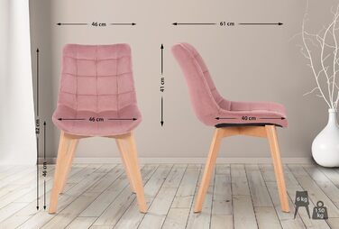 Набір з 2 стільців для обідньої зони Passaic, м'яке оксамитове сидіння, ергономічний дизайн, захист для підлоги, до 150 кг, рожевий колір