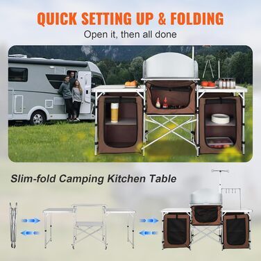 Кухонний шафка VEVOR для кемпінгу: 174 x 176 x 46 см, складаний, з ламповим стовпом та гачками, для відпочинку на природі, пікніків. Алюмінієвий каркас, кухонна коробка, кемпінговий вогонь.