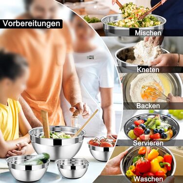 Набір мисок Onader з нержавіючої сталі: 5 мисок + 3 терки. Набір мисок для салатів з кришками, 5 шт. (0,7-4 л), чорний