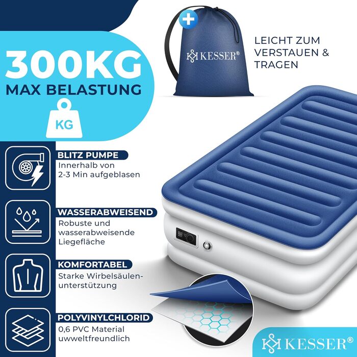 Надувна матрац KESSER® з електричним насосом, 203x152.5x51 см, для відпочинку та кемпінгу