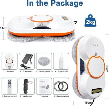 Робот для миття вікон з автоматичним струменем води, 5600 Па, автоматичний очисник вікон, інтелектуальна навігація, дистанційне керування, для гладких поверхонь, з 10 шматками мікрофібри (D 5600 Pa)