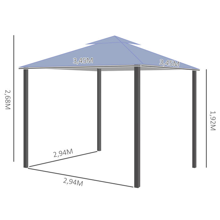 Намет для вечірок Outsunny Gazebo з подвійним навісом 3,45x3,45 м Металевий поліестер сірий, водонепроникний і стійкий до ультрафіолетового випромінювання для вечірок у саду