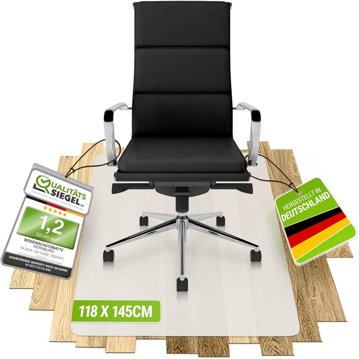 Захисна килимок під офісне крісло – прозора підкладка для ламінату, паркету та плитки – антиковзаюча, з шумоізоляцією, ідеальна для дому (118 x 145 см)