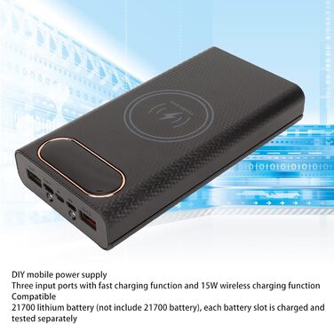 Акумуляторний чохол для Power Bank 6 шт. , тримач для акумулятора своїми руками, бездротовий зарядний пристрій 15 Вт для мобільних телефонів (чорний)