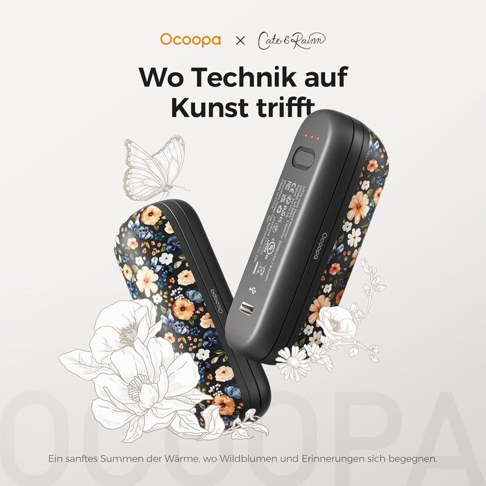 OCOOPA Грілки для рук UT2S Mini, 5200mAh, 2 шт. - Магнітні електричні грілки для рук, багаторазові, для кемпінгу та активного відпочинку, подарунок для жінок та чоловіків (Жовта квітка)
