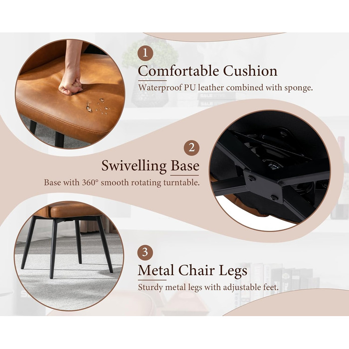 4 шт. крісла для їдальні з велюру, 360° обертання, кухонні крісла з підлокітниками, м'які бічні крісла для дому, офісу, вітальні (53*58*78 см, коричневі, шкірозамінник)