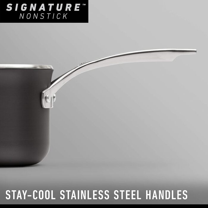 Набір каструль та сковорідок Calphalon 10 предметів з антипригарним покриттям, нержавіюча сталь, безпечний для миття в посудомийній машині, металевий посуд, PFOA-free, чорний