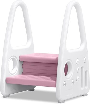 Детский табурет-лесенка 2 ступени, пластиковый, для ванной, спальни, кухни, детской комнаты, розовый