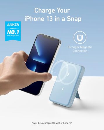 Магнітна батарея Anker 633, бездротовий павербанк 10 000 мАг для iPhone серії 13/12 (синій)