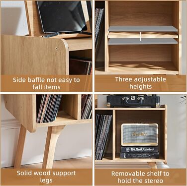 Сумка-органайзер для вінілових платівок LELELINKY: стійка з 4 полицями, вміщує до 220 платівок, з міцними дерев'яними ніжками, стиль Mid-Century, білий колір, для зберігання вінілу