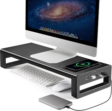 Підставка для монітора VAYDEER USB 3.0 з бездротовою зарядкою та передачею даних - чорна, до 32 дюймів