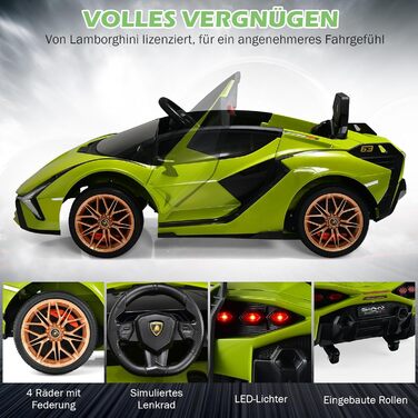 Дитячий електромобіль Lamborghini 12V з пультом, ременем безпеки, світлом, музикою та сигналом, електрокар для дітей від 3 років, зелений