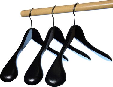 Вішалки для одягу Hagspiel, 5 шт. Дерев'яна вішалка для одягу, Вішалка для пальто, наплічна вішалка, натуральний лак (5 шт. чорного кольору)