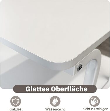 Стіл для принтера PUNCIA з 2 рівнями, мобільний, 60x50 см, білий. Підходить для принтера, сканера, копіювальника.