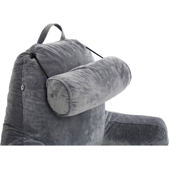 Подушка для чоловіків з підлокітниками - темно-сіра, преміум-якість, для читання та відпочинку в ліжку. Знімний валик для шиї, Memory Foam.