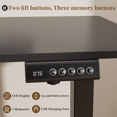 Електричний підйомний механізм для столу 2-рівневий з пам'яттю, чорний, для стоячого робочого місця