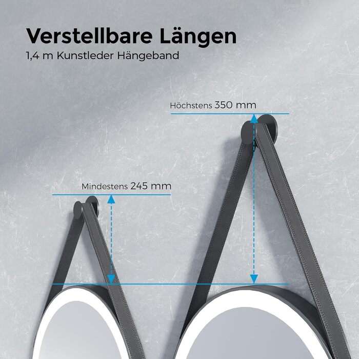Дзеркало для ванної кімнати з підсвічуванням 60см, кругле LED дзеркало з LED-підсвічуванням, 3 кольори світла, регулювання яскравості, сенсорне управління, чорна рама, знімний монтаж 60x60 см