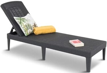 Шезлонг Keter Jaipur для саду з регульованою спинкою, сірий, з подушкою, 187 x 58 x 29 см (імітація ротангу)