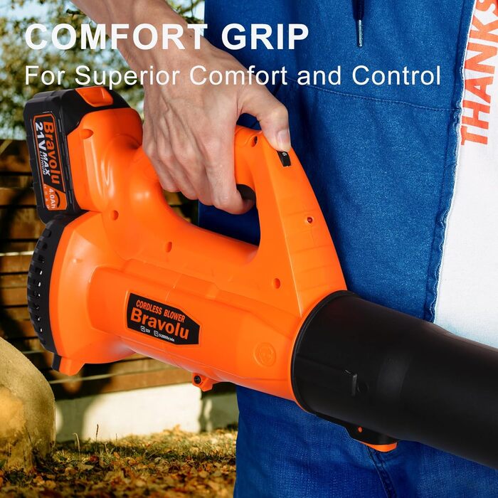 Акумуляторний повітродувач Bravolu 21V, 210 км/год, 4.0 Ah, 6 швидкостей (4000mAh x 2) з акумулятором та зарядним пристроєм