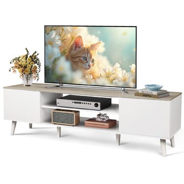 Тумба під телевізор WLIVE 160x40x47 см біла з двома дверцятами та відкритими полицями для вітальні, спальні, їдальні