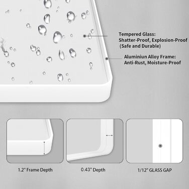 LOAAO Дзеркало для ванної кімнати 61 x 91.4 см з округлим прямокутним кольоровим каркасом, дзеркало для макіяжу, монтаж на стіну, загартоване скло, нержавіюча сталь, горизонтальне/вертикальне встановлення