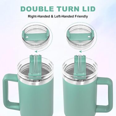 Термокружка FECBK з соломкою та ручкою 1,2L, 100% без витоку, нержавіюча сталь, вакуумна ізоляція, з ручкою, зберігає тепло 12 год / холод 34 год, Gepard (м'ятний)