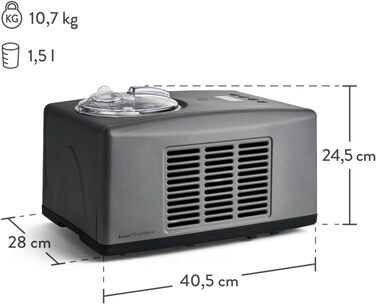 Електрична морозивомашина Springlane 1.5L з самоохолоджуючим компресором 150W, з нержавіючої сталі з знімним контейнером для льоду, з рецептами (морозиво)